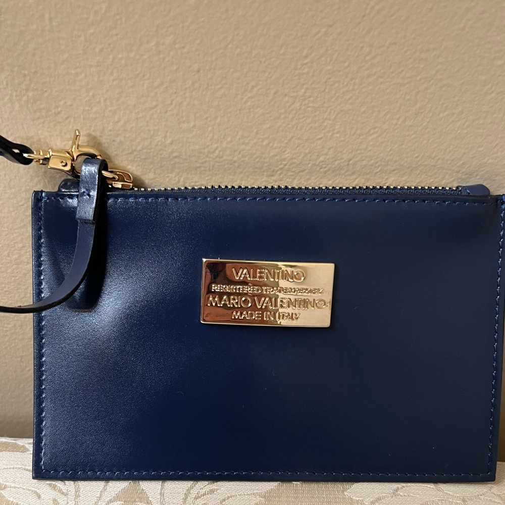 Valentino Dark Blue Wristlet with Gold Details
